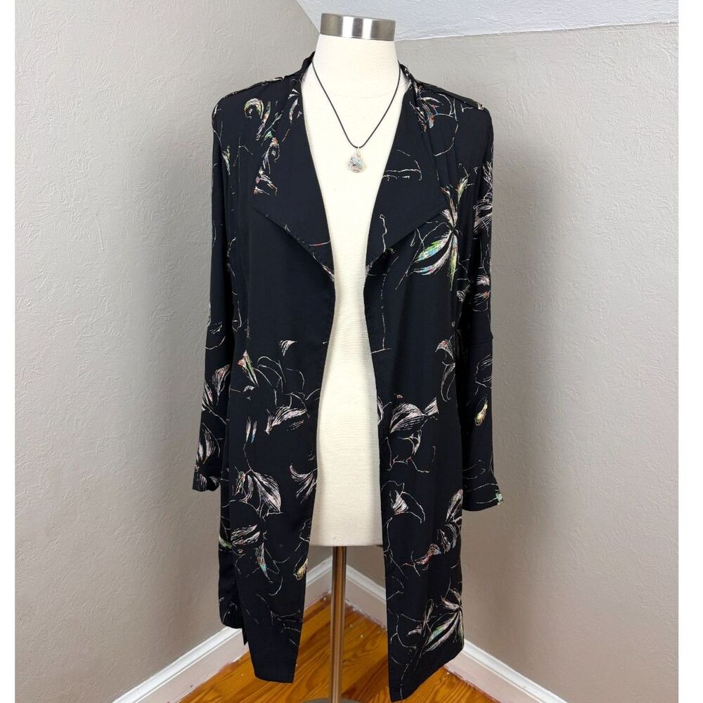 Babaton | Black Floral Sketch Print Belted Quincey Jacket Size XXS